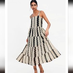 Zara Knit Black and Cream Striped Dress